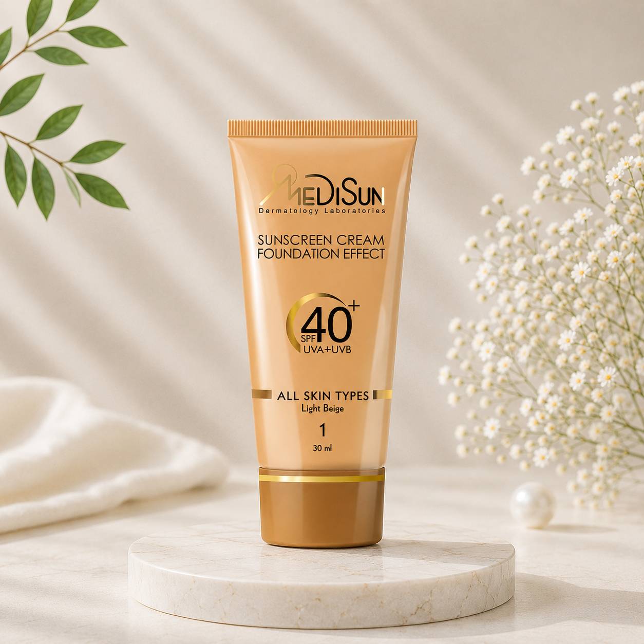کرم پودر مدیسان مدل For All Skin SPF40 Light Beige حجم میلی لیتر